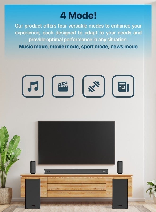 باورولوجي شريط صوتي مع 5.2.4 قناة، مضخم صوت مزدوج، مكبر صوت خلفي، دولبي أتموس، مسرح منزلي، ميكروفون لاسلكي مرفق، إضاءة LED، إعداد وتوصيل سهل، بلوتوث 5.3 - أسود - Image 4